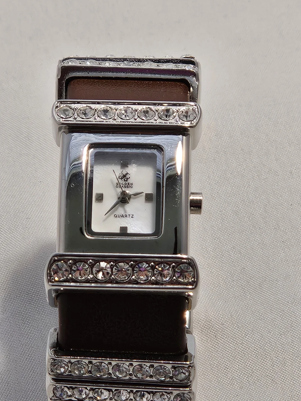 Golden Classic Women's Square Crystal Accent Watch